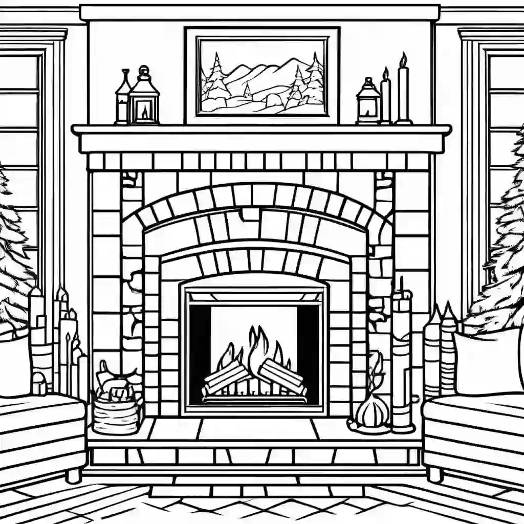 Winter Fireplace coloring pages
